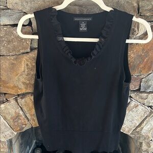 Grace Elements Dressy Sleeveless Black Ruffle Neckline Tank Top Size Medium